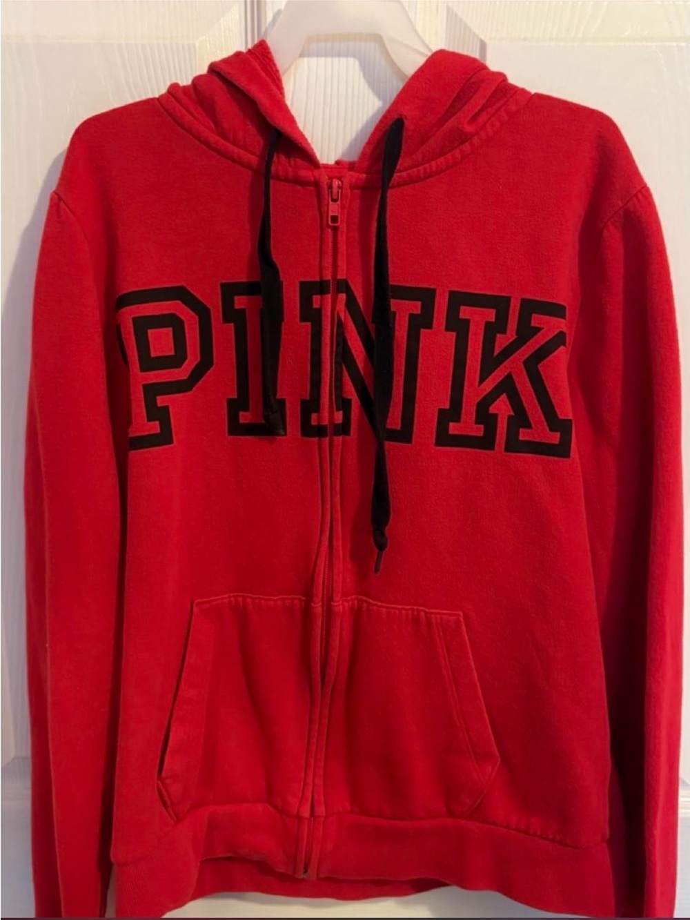 PINK Victoria's Secret Red Kids Zip-Up Hoodie with Black Drawstrings